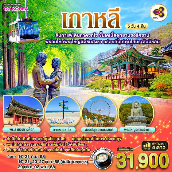 QQGO3ICN-TG001 จิบกาแฟเดินหาดซกโช ขึ้นเคเบิ้ลอุทยานซอรัคซาน พร้อมไหว้พระใหญ่วัดชินฮึงซา อร่อยกับไก่ตุ๋นโสมระดับมิชลิน 5วัน 3คืน โดยการบินไทย