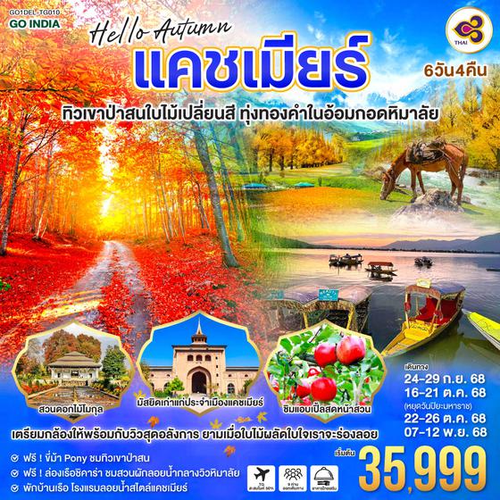 QQGO1DEL-TG010 HELLO AUTUMN KASHMIR ทิวเขาป่าสนใบไม้เปลี่ยนสี  ทุ่งทองคำในอ้อมกอดหิมาลัย 6วัน 4คืน  โดยสายการบิน Thai Airways (TG)