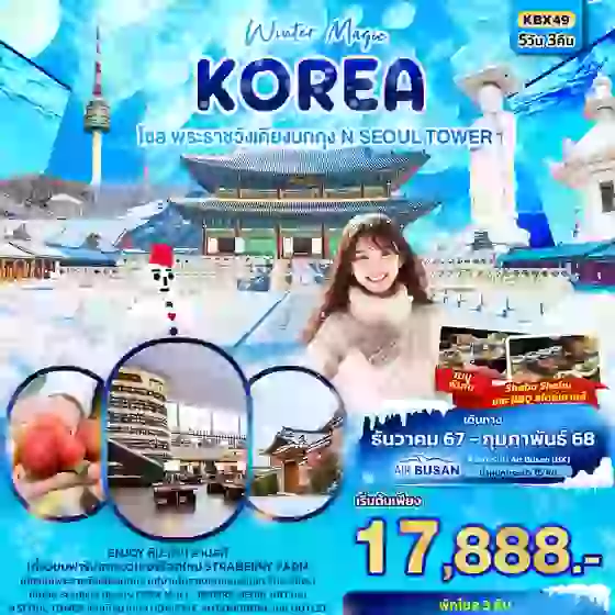 KOREA เกาหลีใต้ โซล 5 วัน 3 คืน เดินทาง ธันวาคม 67 - กุมภาพันธ์ 68 เริ่มต้น 17,888.- AIR BUSAN (BX)