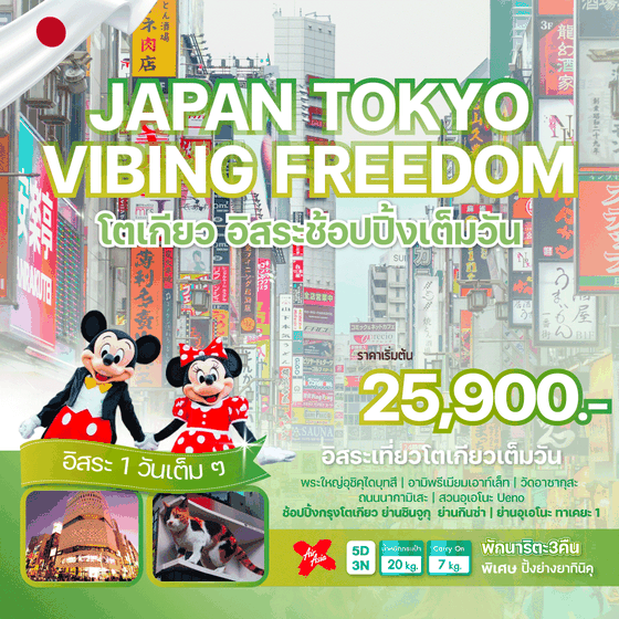ช้อปปิ้งแบบอิสระสุดฟินที่โตเกียว  JAPAN TOKYO VIBING FREEDOM 5 วัน 3 คืน บิน XJ