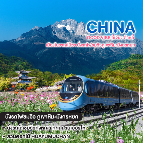 ทัวร์จีน Good vibe ลี่เจียง ต้าหลี่ เมืองโบราณไป๋ซา นั่งรถไฟชมวิวภูเขาหิมะมังกรหยก