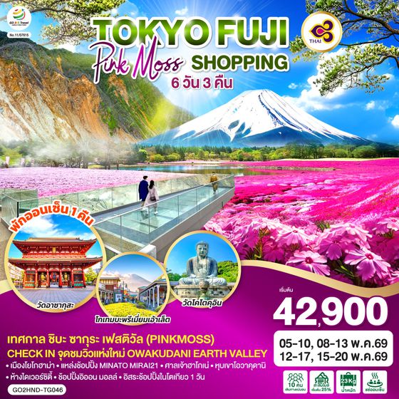 QQGO2HND-TG046 TOKYO FUJI PINKMOSS SHOPPING 6D 3N  โดยสายการบินไทย [TG]