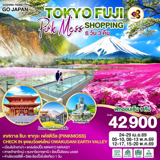 QQGO2HND-TG046 TOKYO FUJI PINKMOSS SHOPPING 6D 3N  โดยสายการบินไทย [TG]