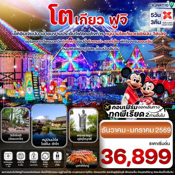 CXJNRT10 โตเกียว ฟูจิ งานประดับไฟเยอรมันวิลเลจ 5วัน3คืน อิสระช้อปปิ้งเต็มวัน