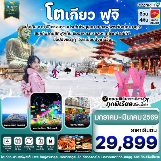 CVZNRT1 โตเกียว ฟูจิ งานประดับไฟ อิสระช้อปปิ้ง 1 วันเต็ม 6วัน 4คืน บิน VZ  (JAN-MAR26)