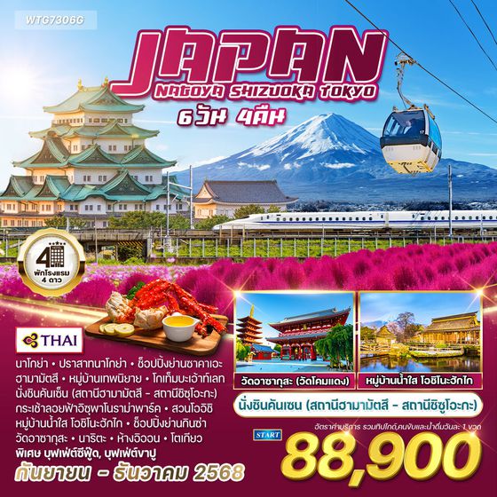 ทัวร์ญี่ปุ่น นาโกย่า - ชิซูโอกะ - โตเกียว 6 วัน 4 คืน (TG) SEP - DEC 2025