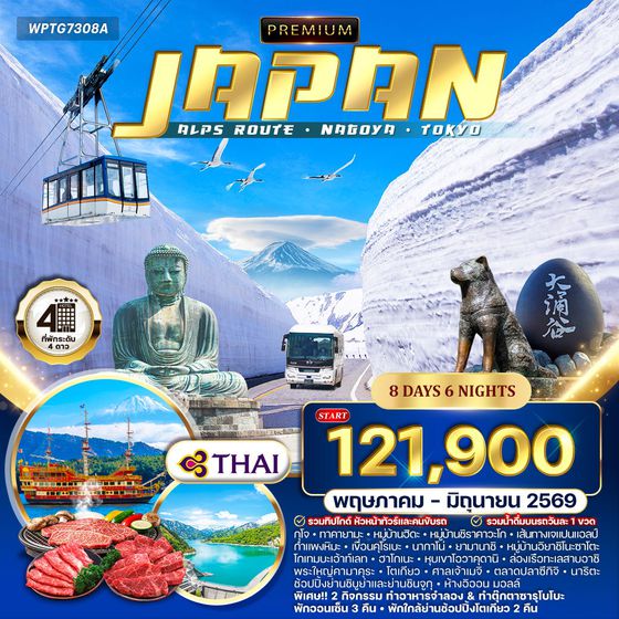 ทัวร์พรีเมียมญี่ปุ่น แอลป์ เส้นทางนาโกย่า – โตเกียว 8 วัน (TG) MAY - JUN 26