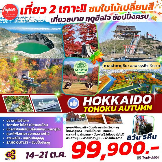 TOPOCT003 : TOHOKU IN AUTUMN HAKODATE AOMORI FUKUSHIMA AUTUMN 8D 5N BY TG