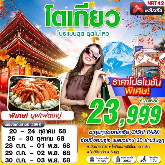 NRT42 XJ DMK TOKYO โปรแบบสุด ฉุดไม่ไหว (บินดึกกลับเช้า ฟรีเดย์) OCT 5D3N