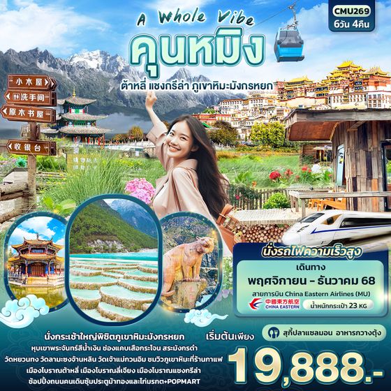 CMU269 A Whole Vibe คุนหมิง ต้าหลี่ แชงกรีล่า ภูเขาหิมะมังกรหยก 6วัน 4คืน