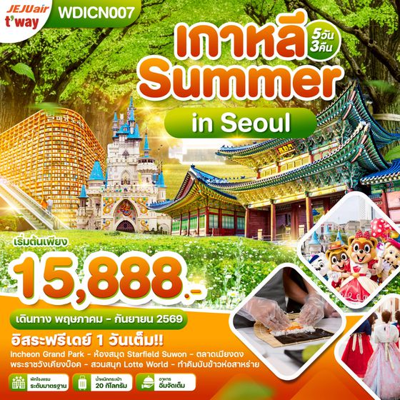 WDICN007 เกาหลี Summer in Seoul อิสระฟรีเดย์ 1 วันเต็ม 5วัน3คืน บิน TW