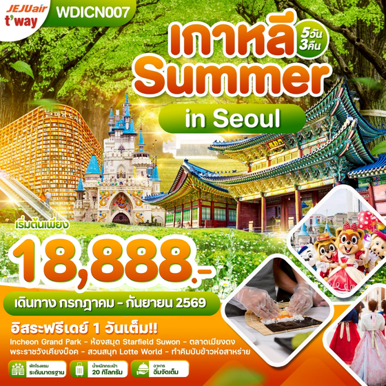 WDICN007 เกาหลี Summer in Seoul อิสระฟรีเดย์ 1 วันเต็ม 5วัน3คืน บิน TW