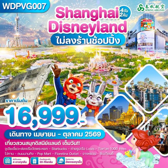 WDPVG007 เซี่ยงไฮ้ ถนนนานกิง ดิสนีย์แลนด์ 4วัน2คืน บิน 9C