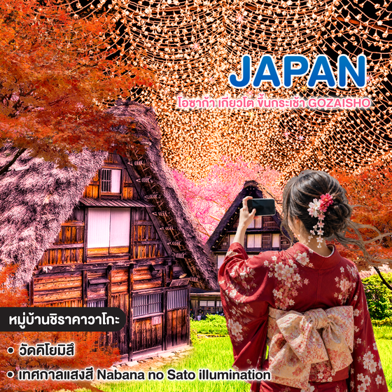 ทัวร์ญี่ปุ่น OSAKA โอซาก้า เกียวโต ขึ้นกระเช้า GOZAISHO ทาคายาม่า ชิราคาวาโกะ เทศกาลแสงสี