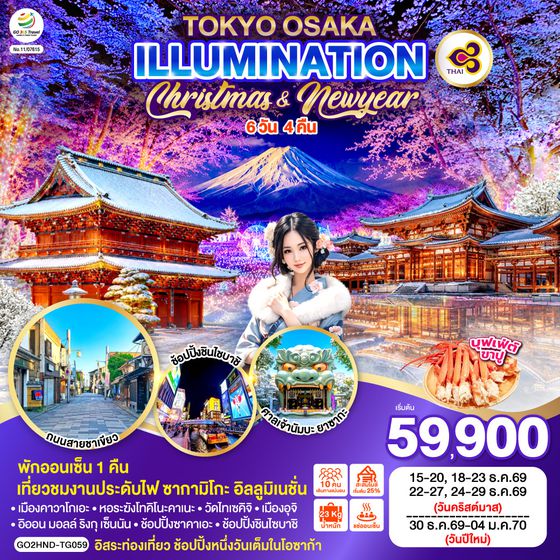 GO2HND-TG059 TOKYO OSAKA ILLUMINATION CHRISTMAS & NEW YEAR 6D 4N โดยสายการบินไทย [TG]