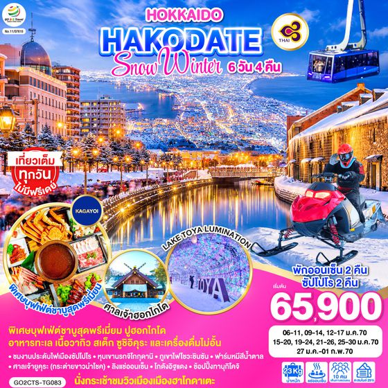 GO2CTS-TG083 HOKKAIDO HAKODATE SNOW WINTER 6D 4N โดยสายการบินไทย [TG]
