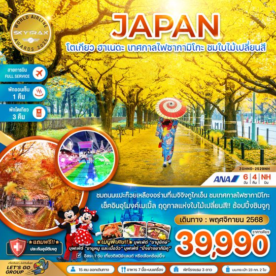 ZGHND-2529NH โตเกียว ฮาเนดะ เทศกาลไฟซากามิโกะ ชมใบไม้เปลี่ยนสี (เที่ยวอิสระ 1 วัน) (พักโตเกียว 3 คืน)