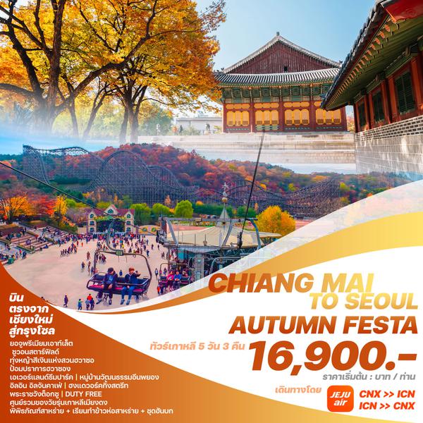 CHANG MAI TO SEOUL AUTUMN FESTA เกาหลีใต้ กรุงโซล 5 วัน 3 คืน (บินตรงเชียงใหม่-กรุงโซล) เดินทาง ตุลาคม - พฤศจิกายน 67 เริ่มต้น 16,900.- Jeju Air (7C)