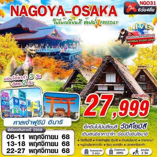 NGO31 DMK XJ NAGOYA-OSAKA ใบไม้เปลี่ยนสี ช้อปฉ่ำ (ฟรีเดย์) 6D4N