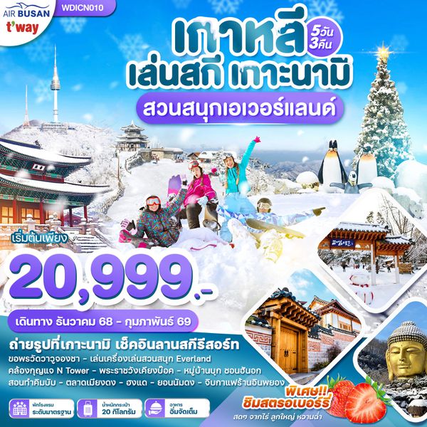 WDICN010 เกาหลี เล่นสกี เกาะนามิ สวนสนุกเอเวอร์แลนด์ 5วัน 3คืน