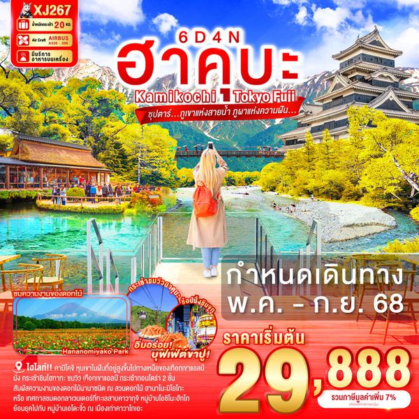 ฮาคุบะ คามิโคจิ โตเกียว ฟูจิ 6 วัน 4 คืน เดินทาง พฤษภาคม - กันยายน 68 เริ่มต้น 29,888.- Air Asia X (XJ)