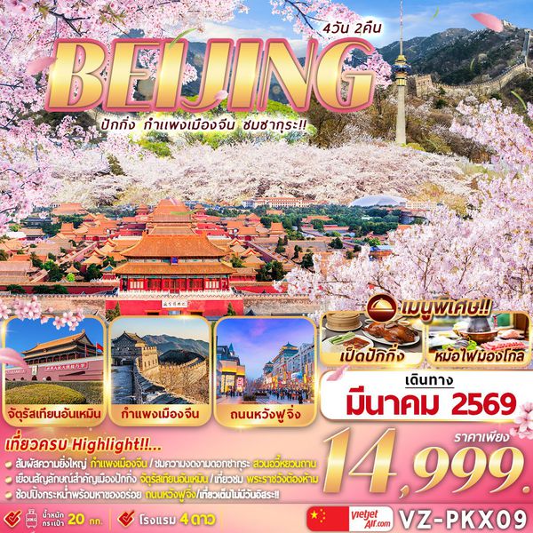 VZ-PKX09 ปักกิ่ง กำแพงเมืองจีน ชมซากุระ 4D2N