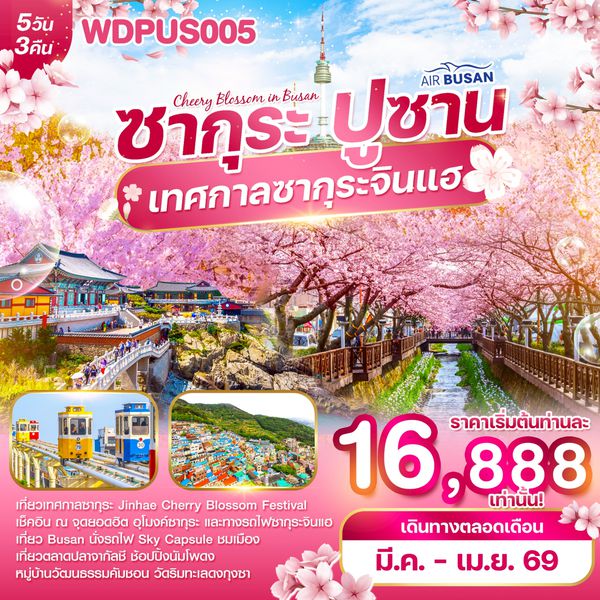 WDPUS005 ปูซาน เทศกาลซากุระจินแฮ 2026 5วัน3คืน บิน BX