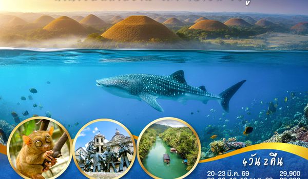 QQGO1CEB-5J102 CEBU Mabuhay Sea. Sand. Smile. ดำน้ำชมฉลามวาฬ เกาะโบโฮล 4วัน2คืน โดยสายการบิน Cebu Pacific (5J)