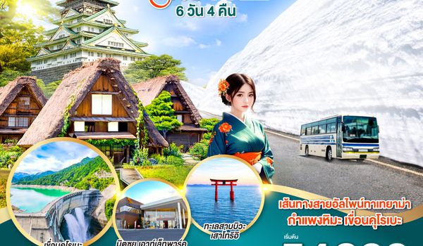 QQGO2NGO-TG083 TAKAYAMA BIWA OSAKA  JAPAN ALPS SNOW WALL 6D 4N  โดยสายการบินไทย [TG]