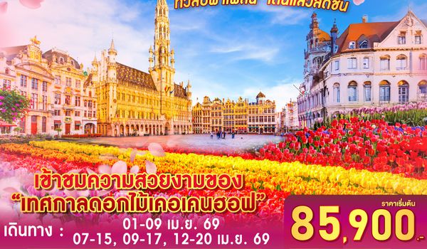 QQGO3BRU-TG012 ทิวลิปพาเพลิน  เดินแล้วสดชื่น เบลเยี่ยม ลักเซมเบิร์ก เยอรมนี เนเธอร์แลนด์ 9 วัน 6 คืน โดยสายการบินไทย (TG)