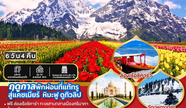 QQGO1DEL-TG004 INDIA แคชเมียร์ หิมะฟู ดูทิวลิป กุลมาร์ค โซมามาร์ค ทัชมาฮาล  TULIP & SNOWY IN KASHMIR โดยสายการบิน Thai Airways (TG) 6วัน 4คืน