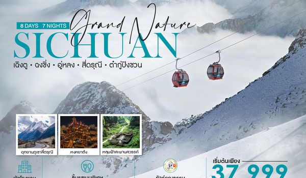 ทัวร์คุณธรรม Grand Nature เฉิงตู ฉงชิ่ง อู่หลง สี่ดรุณี ต๋ากู่ปิงชวน 8 วัน 7 คืน (TG) 