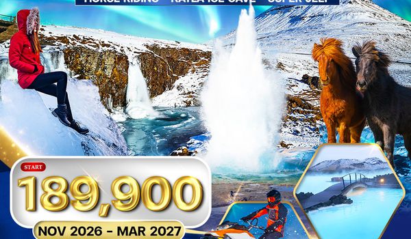 ทัวร์ไอซ์แลนด์ ล่าแสงเหนือ - ล่องเรือชมวาฬ 10 วัน 7 คืน (AY) NOV 26 - MAR 27