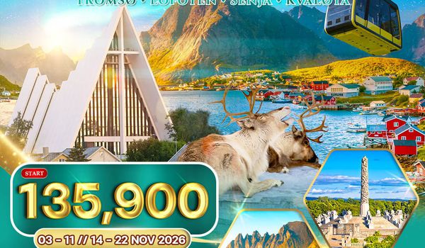 ทัวร์นอร์เวย์ - ทรอมโซ - โลโฟเทน - ล่าแสงเหนือ 9 วัน NOV 2026