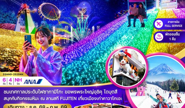 ZGHND-2525NH โตเกียว ฮาเนดะ เทศกาลประดับไฟซากามิโกะ ฟูจิเท็น (เที่ยวอิสระ 1 วัน)