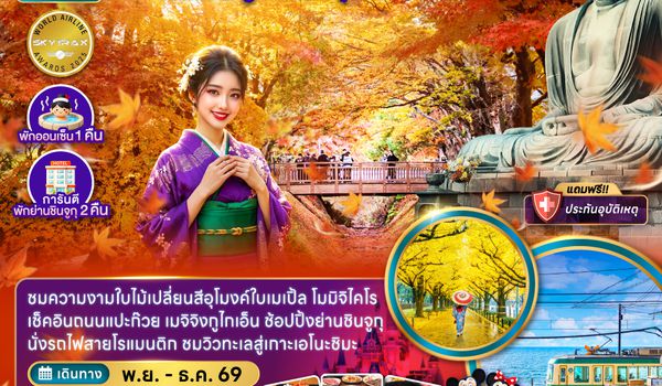 ZGNRT-2620NH โตเกียว ฟูจิ คามาคุระ เกาะเอโนชิมะ ชมใบไม้เปลี่ยนสี (พักชินจูกุ 2 คืน)