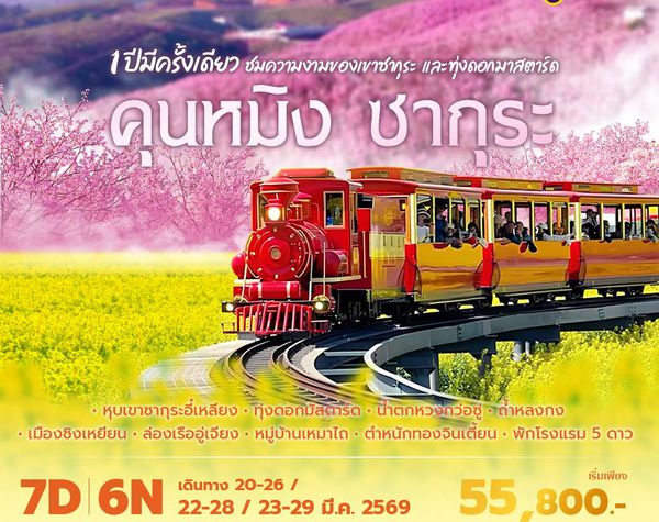 TG คุนหมิง ซากุระ 1 ปีมีครั้งเดียว ชมความงามของเขาซากุระ และทุ่งดอกมาสตาร์ด 7วัน6คืน พัก 5 ดาว ไม่ลงร้าน ไม่ขายออปชั่น