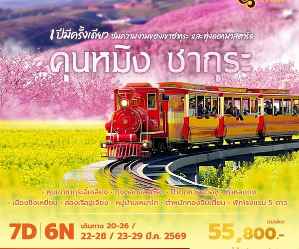 TG คุนหมิง ซากุระ 1 ปีมีครั้งเดียว ชมความงามของเขาซากุระ และทุ่งดอกมาสตาร์ด 7วัน6คืน พัก 5 ดาว ไม่ลงร้าน ไม่ขายออปชั่น