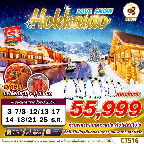 Hokkaido LOVE SNOW 5 วัน 3 คืน เดินทาง ธ.ค.66 เริ่มต้น 55,999.- Thai Airways (TG)