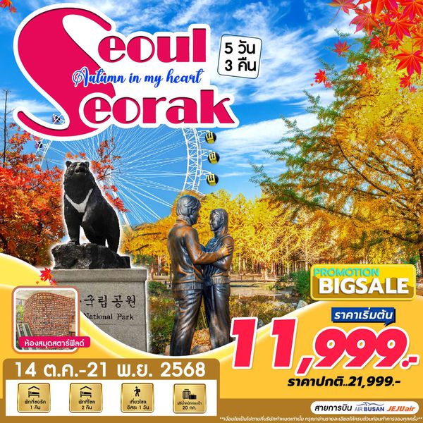 ทัวร์เกาหลี โซล ซอรัค 5 วัน 3 คืน by Jeju Air - Eastar Jet - Jin Air - Air Busan