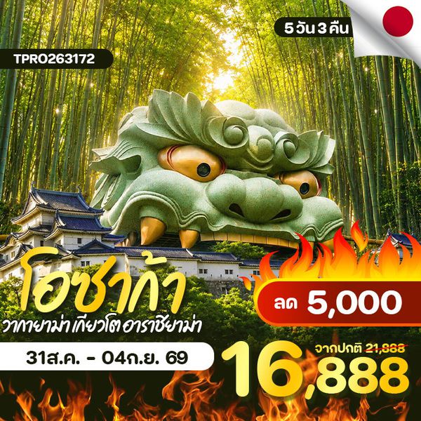 โปรไฟไหม้ ญี่ปุ่น โอซาก้า วากายาม่า เกียวโต อาราชิยาม่า ลด 5,000.-