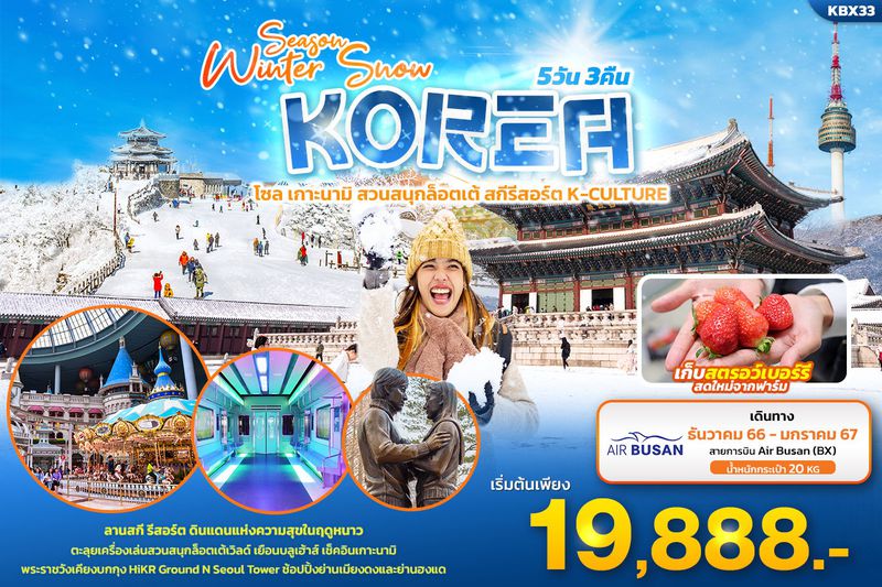 ทัวร์เกาหลี Season Winter Snow โซล เกาะนามิ สวนสนุกล็อตเต้ สกีรีสอร์ต