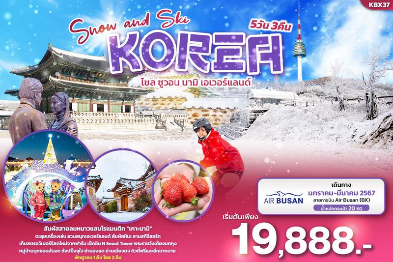 ทัวร์เกาหลี Snow and Ski KOREA โซล ซูวอน นามิ เอเวอร์แลนด์