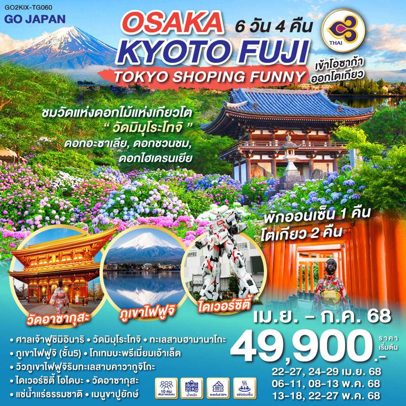 ทัวร์ญี่ปุ่น โอซาก้า เกียวโต FUJI โตเกียว SHOPPING FUNNY 6 วัน 4 คืน