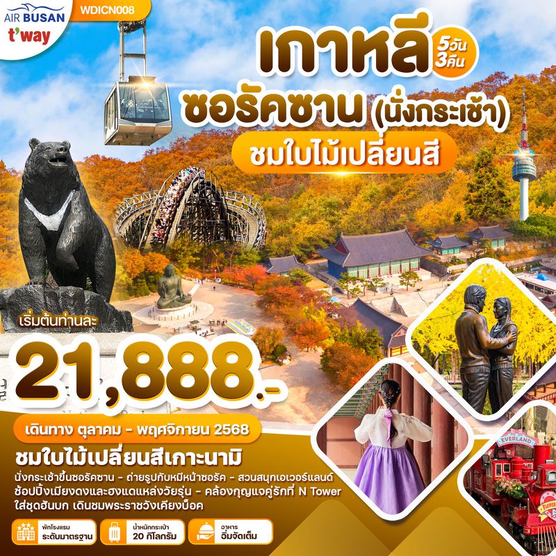 ทัวร์เกาหลี เกาะนามิ อุทยานซอรัคซาน 5 วัน 3 คืน