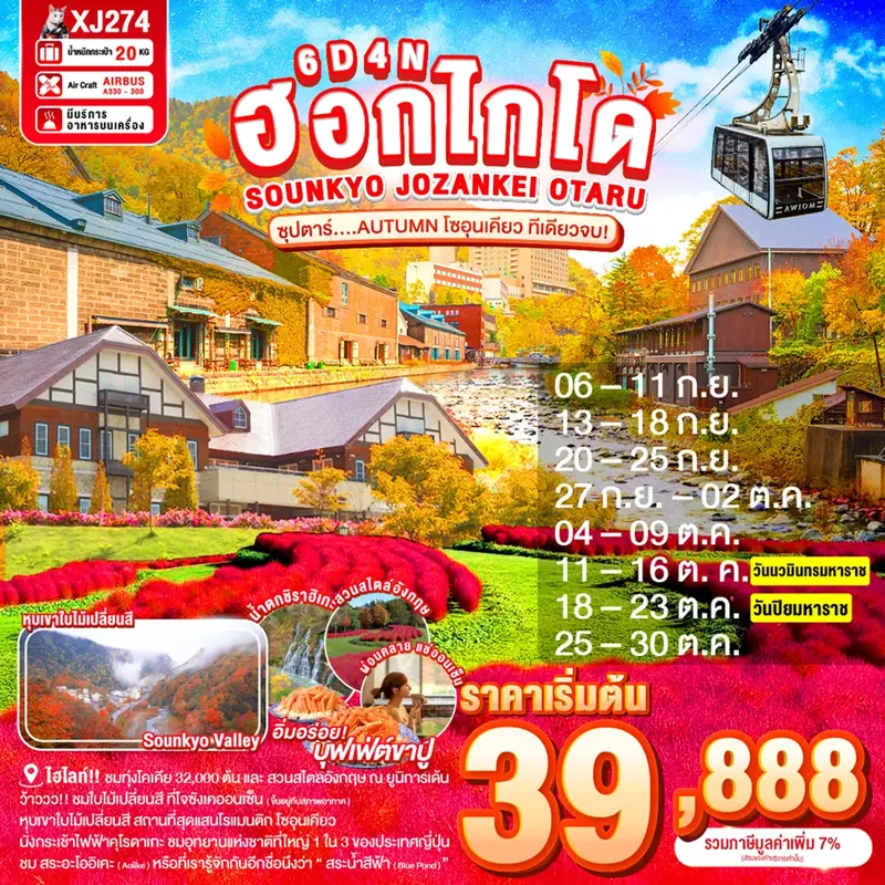 ทัวร์ญี่ปุ่น HOKKAIDO SOUNKYO JOZANKEI OTARU 6 วัน 4 คืน ซุปตาร์ AUTUMN โซอุนเคียว ทีเดียวจบ!