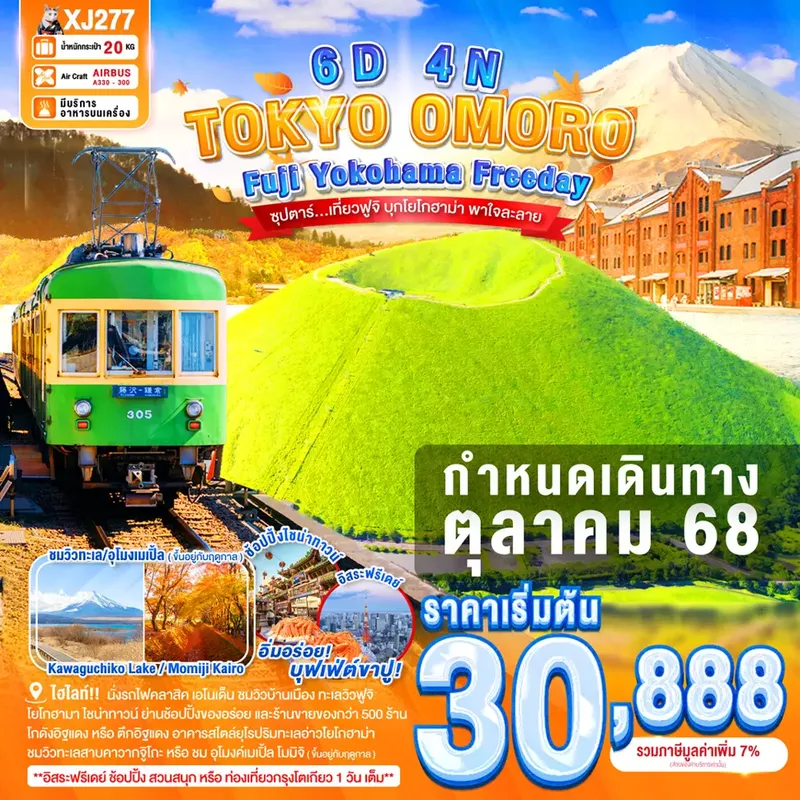 ทัวร์ญี่ปุ่น TOKYO FUJI YOKOHAMA OMURO FREEDAY 6 วัน 4 คืน ซุปตาร์...เที่ยวฟูจิ บุกโยโกฮาม่า พาใจละลาย