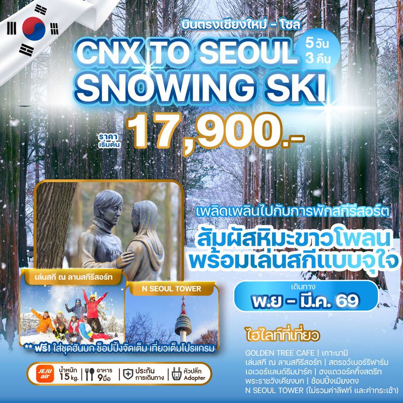 ทัวร์เกาหลี  CHIANG MAI TO SEOUL SNOWING SKI 5 วัน 3 คืน