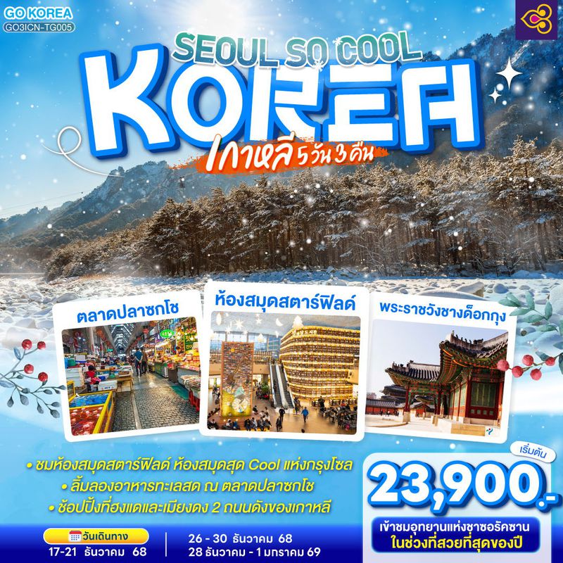 ทัวร์เกาหลี (KOREA) SEOUL SO COOL 5 วัน 3 คืน โดยสายการบินไทย (TG)