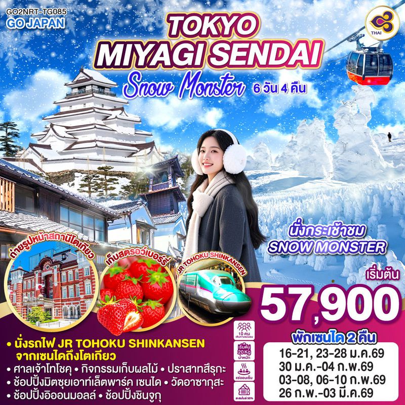 ทัวร์ญี่ปุ่น TOKYO MIYAGI SENDAI SNOW MONSTER โตเกียว มิยากิ เซนได สโนว์ มอนสเตอร์ 6 วัน 4 คืน